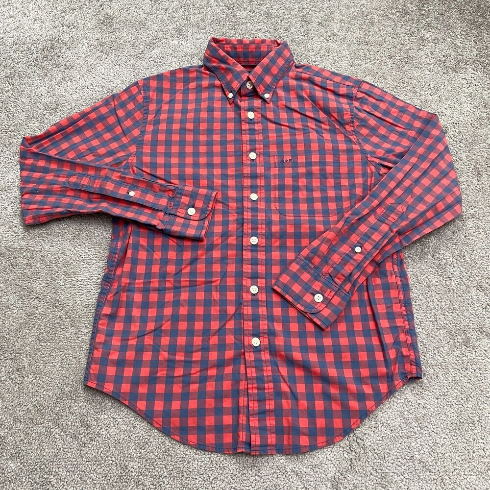 Abercrombie & Fitch Button Down Shirt Mens XS Blue Red Plaid Cotton Casual Top